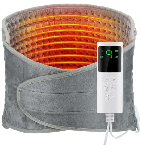 Electric Heating Pad Wrap, Waist Heated Pad with LCD Controller, 9 Heating Levels, 4 Gears Timing, Soft Touch, Fast Heating & Machine Washable, Great for Back Belly Leg Body-12x50