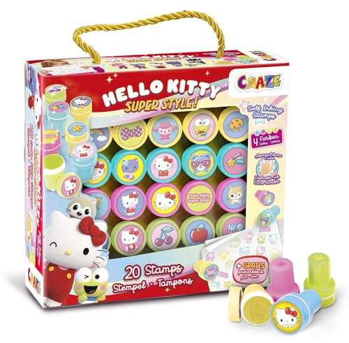 CRAZE HELLO KITTY Kinder Stempelset - Stempel Kinder mit Hello Kitty Motiven, Stempelkoffer mit 20 Stempeln inkl. Papierblock, abwaschbar