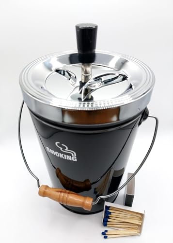 meytrade extra großer XXL Aschenbecher für draußen Drehascher Metall schwarz-Chrom ca. 27cm hoch + Streichhölzer