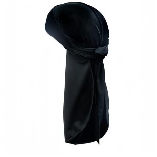 Proumhang Durag de Terciopelo para Hombres Mujeres,Long Tail Durag Headwraps Cap,Pirate Bandanas Turban,Múltiples colores,Waves Headwraps Correas Anchas Sombrero Negro