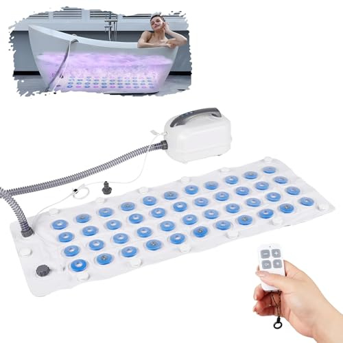 Home SPA Bath Mat, Air Bubble Whirlpool Bathtub Mat with LED Lights, Portable Bubble Bath Massager with Pillow & Anti-Slip Suction Cups, 6 Speed Bubbles Adjustment