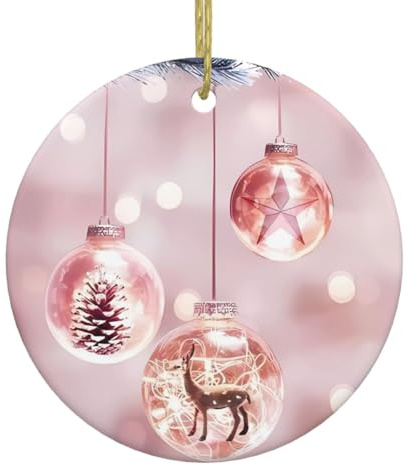 Bola de Navidad rosa de cerámica para árbol de Navidad, decoración colgante redonda festiva para Navidad, vacaciones, bodas y más