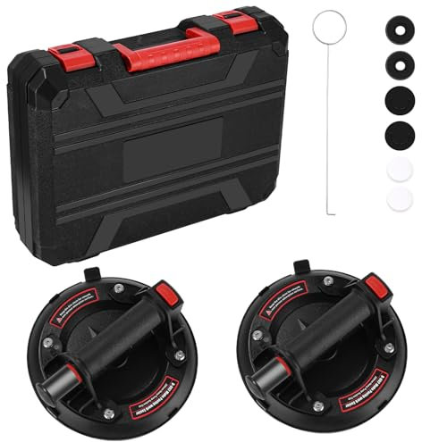 Glassaugnapf Vakuumheber 8.2 Saugheber 2er Set Glassauger Saugnapf Fliesen mit Tragbarer Werkzeugkasten,Saugheber für Glas,Fliesen,Marmor,Tragkraft Max.200KG