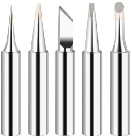 RuiChy Solder Tips 5Pcs Soldering Iron Replacement Lead Free Soldering Tips Welding Tips Head Tool for Soldering for Welding Equipment Accessories Electronic Repairs DIY Projects(I+B+K+2.4D+3C)-Silver