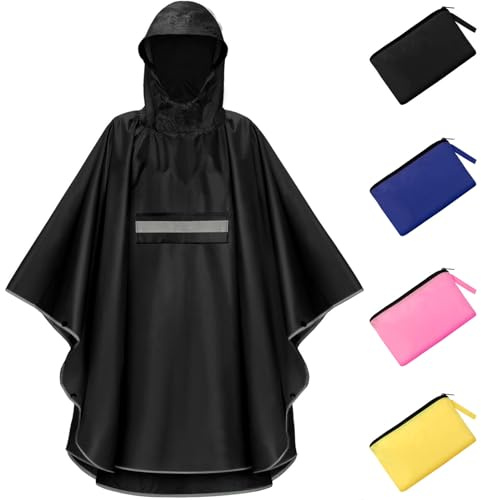 NEWIROVE Regncape barn, unisex regnponcho vattentät barn regnkläder barn med reflekterande poncho barn regn lätt regnjacka för pojkar flickor 120–160 cm, Svart – L, 140-160