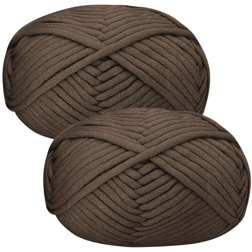Tjockt garn för virkning, bomullsgarn tjock ull för virkning 2 x 50 g virkat garn för nybörjare amigurumi-garn, lätt virkning startsats, brunt garn