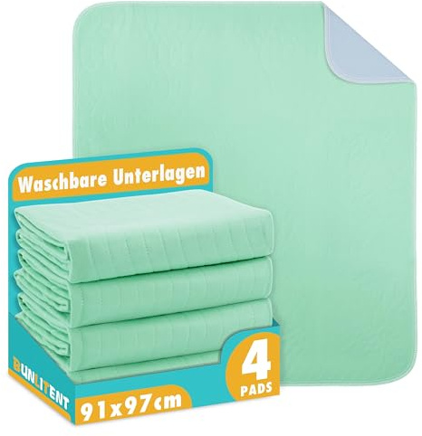 Bunlitent Inkontinenzunterlage waschbar 91x97 cm Matratzenschutz, Inkontinenz Bettunterlage 4er-Set, Wiederverwendbare Saugfähig und Wasserdicht Matratzenschoner