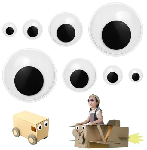 JRSHIRLEYLTD 8 stycken vinglande ögon självhäftande, kullerögon självhäftande, 40/50/80/100 mm, rund plastdocka ögon kullerögon självhäftande klistermärken, för gör-det-själv-dekorationer, hantverk