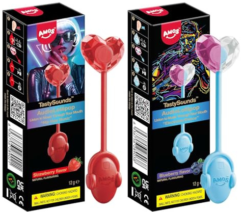 AMOS Music Lollipops Sweet, Audio Singing Lollies Candy, 2PCS Sugar Free Strawberry & Blueberry Flavors, Party Easter Lollipops Sweets, Novelty Gift for Him or Her