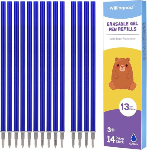 Caja de 14 Bolígrafos de Gel Borrable, LINKINNO Retráctil Borrable Ball Stick con Tinta Termosensible, Goma para Artículos Escolares, Suministros de Oficina(0,7mm 13 cm Azul)
