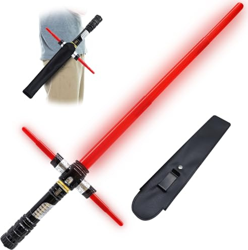 Gianby Light Up Saber for Kids, Red Light Swords with FX Sound, LED Light Expandable Light Sword Set for Galaxy War Fighter Warriors, Halloween, Holiday, Birthday Roleplay Party (with Belt Clip)