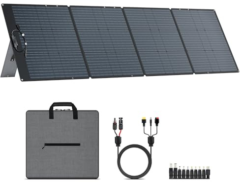 200W bärbar solpanel, 20,5V hopfällbar solpanelsats med 10 portar, solpanel med stativ, IP65 vattentät solcellsladdare för camping bärbar kraftstation Bärbara datorer Husbil (200W)