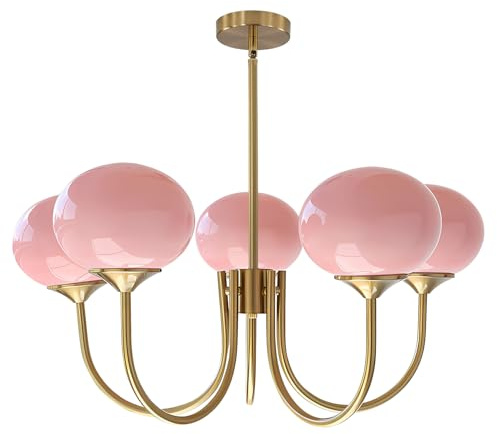KCO Lighting Lámpara de techo Sputnik moderna con esferas de cristal rosa, 5 luces E27 Lámpara de techo ajustable para comedor, salón, habitación de niñas y chicas
