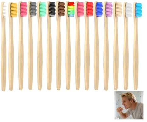 15 spazzolini da denti in bambù, spazzolini da denti in legno di bambù, con setole extra morbide con carbone attivo per una migliore pulizia, toothbrushes multicolore, per adulti e bambini