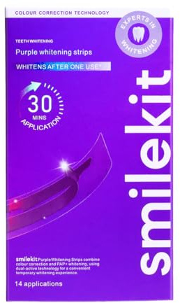 UZEXYA Strisce sbiancanti viola per denti - Formula con PAP + nHAP - Tecnologia viola correttiva del colore - 14 strisce (7 utilizzi) - Adatte ai denti sensibili