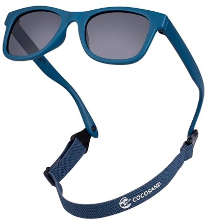 COCOSAND Lunettes de soleil pour bébé avec sangle polarisée et monture flexible pour tout-petits, filles, garçons, âge 0-24 mois, bleu mat, Baby/Kleinkind