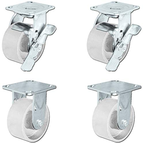 CasterHQ - 4 x 2 Steel Wheel Casters | Set of 4 Casters 2 Swivel with Top Locking Brakes and 2 Fixed Casters | 700 lbs Per Caster - 2,800 lbs Capacity Per Set of 4 | (4 Pack) Great for Tool Boxes