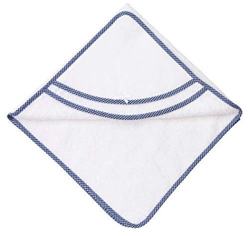 Filet - Accappatoio Triangolo | Per Neonati E Prima Infanzia | Con Taschina A Forma Di Cuore In Tela Aida Da Ricamare - Bianco, color Blu, 0-12 mesi