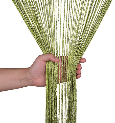 WedDecor Corde Rideaux Paillette Frange Panneau Fly Écran Pièce Diviseur Gland Rideau pour Portes, Porte,Windows,Maison Décoration, Événement Décoration, (90cm x 200cm) - Vert, 90 x 200cm