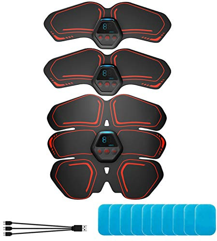 NewL ABS-muskelstimulator med LCD-skärm, EMS-tränare, magbälte, USB-uppladdningsbar, muskeltränare, ultimat magstimulator för män, kvinnor, med 10 st ersättningsgeldynor