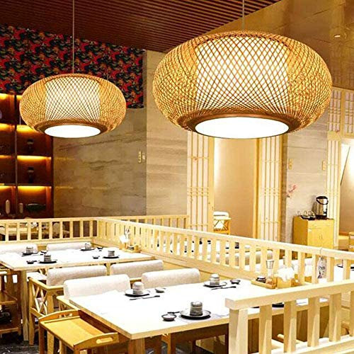 COCOL Retro Bambus Gewebte Lampe Land Hängelampe Handgewebte Deckenlampe Höhenverstellbare E27 Pendellampe Korridor Schlafzimmer Wohnzimmer Beleuchtung Pendelleuchte Esszimmer Dekorative Lampe,40cm