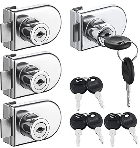 HonGien 4 Stück Glastüren Sicherheitsschloss, Schlösser für Glasvitrinen, Schrankschloss für Glasvitrine Vitrine Schrank, Glasvitrineschloss für 5-8mm, Kein Bohren Erforderlich
