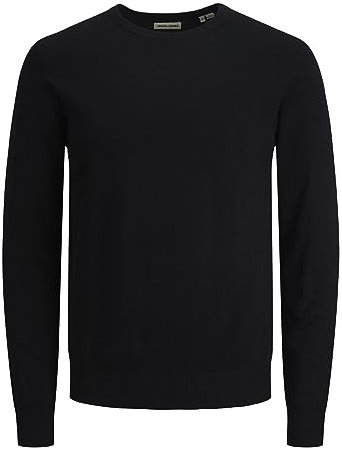 Herren Jack & Jones Dünner Langarm Strickpullover | Rundhals Basic Sweater | Shirt Jumper JJEEMIL, Farben:Schwarz, Größe Pullover:M