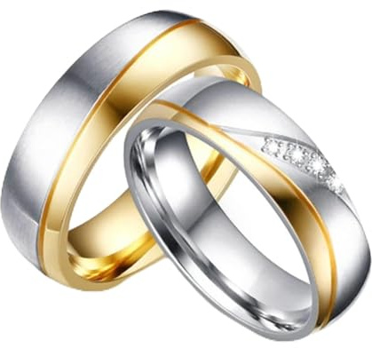 Beydodo Bague de Promesse Couple, Bague En Argent et Or avec Zirconium Taille 49 à 70 Bague Couple Personnalisable Acier
