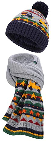 TAGVO Invierno Gorro y Bufanda Gorro Niños, Gorro de Invierno para Niños Gorro de Punto Cálido y Bufanda con Forro de cotton, Conjuntos 2 en 1 Accesorios de Invierno de 4-8 años