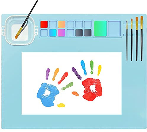 Gdsiujf Silikon-Malmatte zum Basteln,Antihaftbeschichtet Bastelmatte Kinder,mit zusammenklappbarem Reinigungsbecher und Stifthaltern Silikon Malmatte Bastelmatte für DIY Projekte(Blau)…