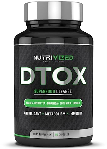 Nutrvized Detox with Matcha Green Tea, Moringa, Gota Kula and Ginger Extract, Support Immunity - 90 Capsules - Made in the UK