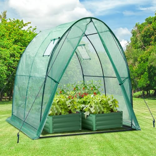 Ohuhu Serre de Jardin 180x1800x200 cm, Serre Tunnel avec Fenêtres en Treillis Couverture en Plastique PE pour l'extérieur pour Légumes Plantes Fleurs Protéger Vos Plantes en Toutes Saisons, Vert