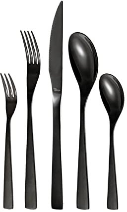 Otto Koning - Berlin - Set di Posate 20 Pezzi in Acciaio Inossidabile Placcato in Nero Titanio e Lucido, Spessore 4 mm. e Coltello da Bistecca. Un Moderno Servizio da tavola per 4 commensali