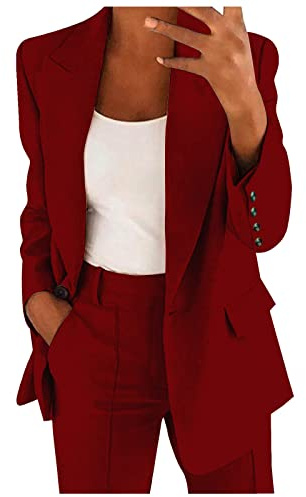 traje de pantalón para mujer, deportivo, elegante, de 2 piezas, conjunto dos piezas, blouson, chaqueta y pantalones, traje casual oversized, solapa larga