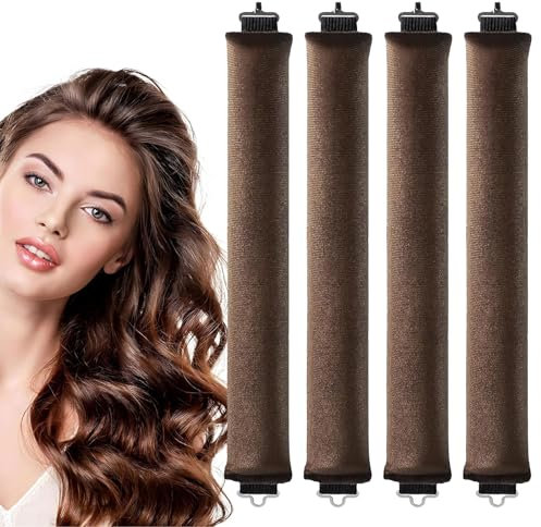 4 Stück Heatless Curls Band Lockenwickler über Nacht, Locken Ohne Hitze, Hitzefreie Overnight Blowout Hair Curler, Haarwickler Haare Lockenband Locken über Nacht für Alle Haartypen, Braun