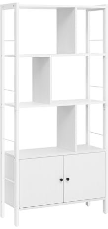 VASAGLE Bücherregal, Bücherschrank mit 4 offenen Regalebenen, Regal, Standregal, geräumiger Wohnzimmerschrank, Küche, Büro, Stahlgestell, modern, ahornweiß-wolkenweiß LBC022W44