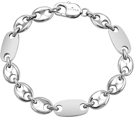 TAIPAN Plattenkette Bohnenkette Kombination Armband 10mm breit Edelstahl Länge 19cm / 21cm wählbar (21)