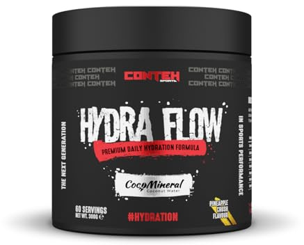 Conteh Sports Hydra Flow Premium Daily Electrolyte & Rapid Hydration Powder with CocoMineral®, Vitamins & Minerals for Post-Workout & Daily Use, 60 Servings (300g, Pineapple Crush)