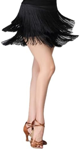 Jupe de danse à franges pour femme, salsa latine, tango, mini-jupe pour Halloween, rave, minijupe, short, jupe de danse, Noir , S-M