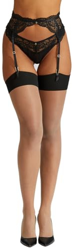 Ann Summers Calze da donna con cuciture in tinta unita, finitura lucida, cuciture di ispirazione vintage, ideali per cinture, vestibilità migliorata, calze e reggicalze originali, Nero/Nudo 01, S