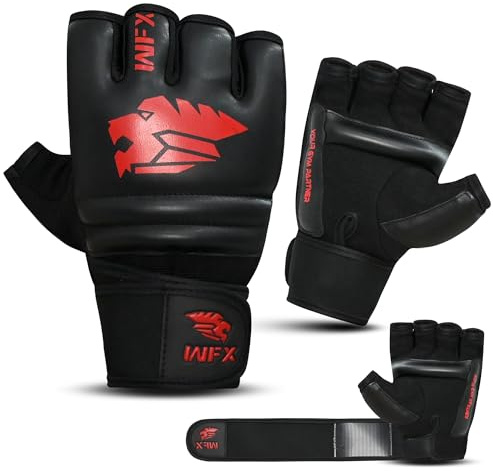 WFX MMA kampsport- och grapplingträningshandskar, veganskt läder, halva fingrar, Taekwondo, karate och slackväska, lämpliga för män och kvinnor