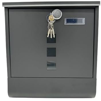 Jeising Briefkasten, Postkasten Zeitungsfach, Schloss mit Kupfer-Schließzylinder+drehbarer Abdeckung, 4 Schlüssel, Sichtfenster, Namensschild, einfache Montage, 30x33,5x10cm, schwarz, pulverbeschichte