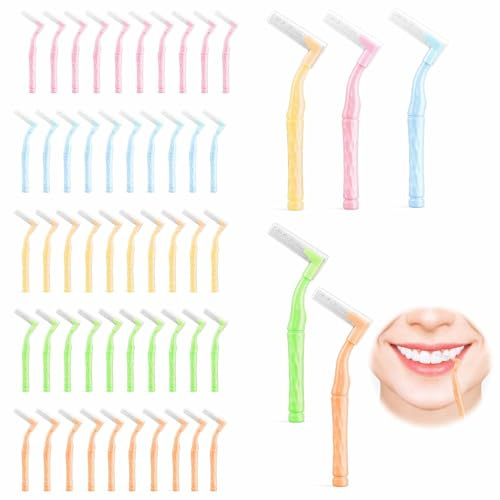 TMZELOA Scovolini Interdentali 50 Pezzi - Spazzolini Interdentali 5 Misure da 0,6 a 1,5 mm con Cappuccio, per Pulizia Denti, Apparecchi, Sopracciglia
