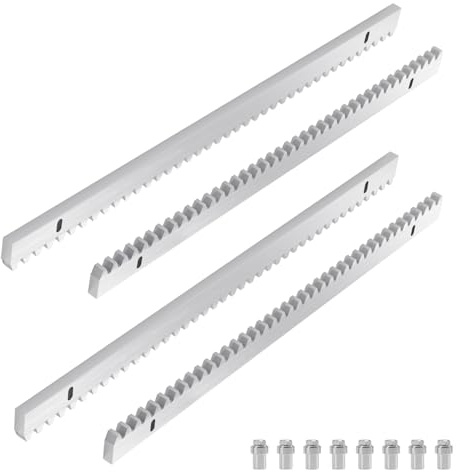 Jaxguom Kuggstång av förzinkat stål för skjutportsförare Skjutgrindöppnare, 2M kuggskena 4 stycken (vardera 50 cm lång), Silver