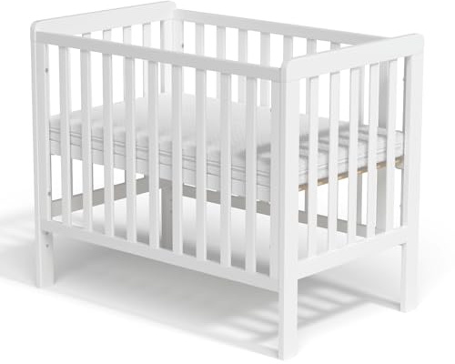 MEICI BABY 100x60cm Wooden Baby Cot Bed With Deluxe Aloe Vera Mattress，Baby Crib，Convertible Cot，Baby Crib，3 Adjustable Bed Base Positions (100x60cm)