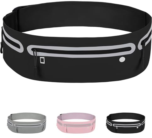 Mayoii Invisible Running Belt for Women and Men with Adjustable Velcro Lightweight Money Belt, Bum Bag, Multi-Pocket Running Belt for Phone (Black, Medium)
