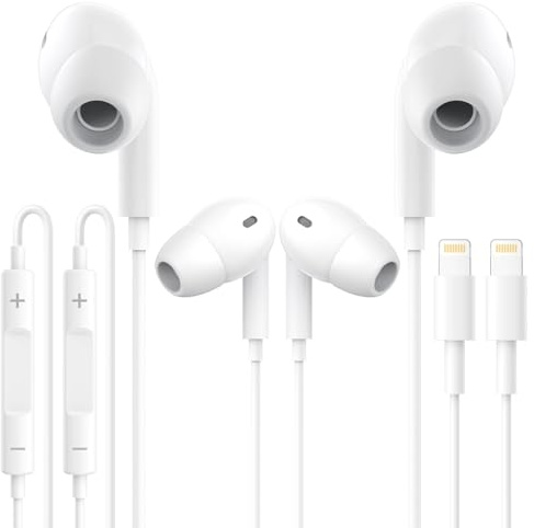 2-pack in-ear hörlurar för iPhone, [MFi-certifierade] hörlurar med kabel med anslutning mikrofon och volymkontroll, HiFi Audio Stereo, hörlurar Lightning med iPhone 14/14 Pro/13/12/11/XS/X/8/7/SE