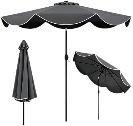 COSTWAY Ombrellone da Giardino 270 cm, Inclinabile 30° con 8 Stecche, Palo in Metallo, Parte Superiore Ventilata e Manovella, Anti-UV, per Spiaggia, Balcone e Terrazzo (Grigio, 270 x 235 cm)