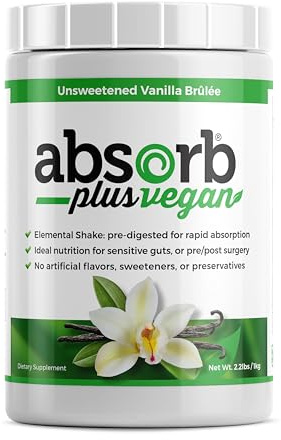 Absorb Plus Vegan Elemental Shake – Powdered Blend, Natural Ingredients, Non-GMO, Gluten-Free, Organic Sprouted Rice Protein - Smooth, Easily Mixable Formula (2.2 lbs, Unsweetened Vanilla Brulée)