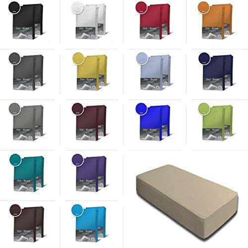 one-home 2er Set Jersey Spannbettlaken Spannbetttuch Baumwolle Topper Boxspringbett Laken, Größe:90x200 cm - 100x200 cm, Farbe:Beige